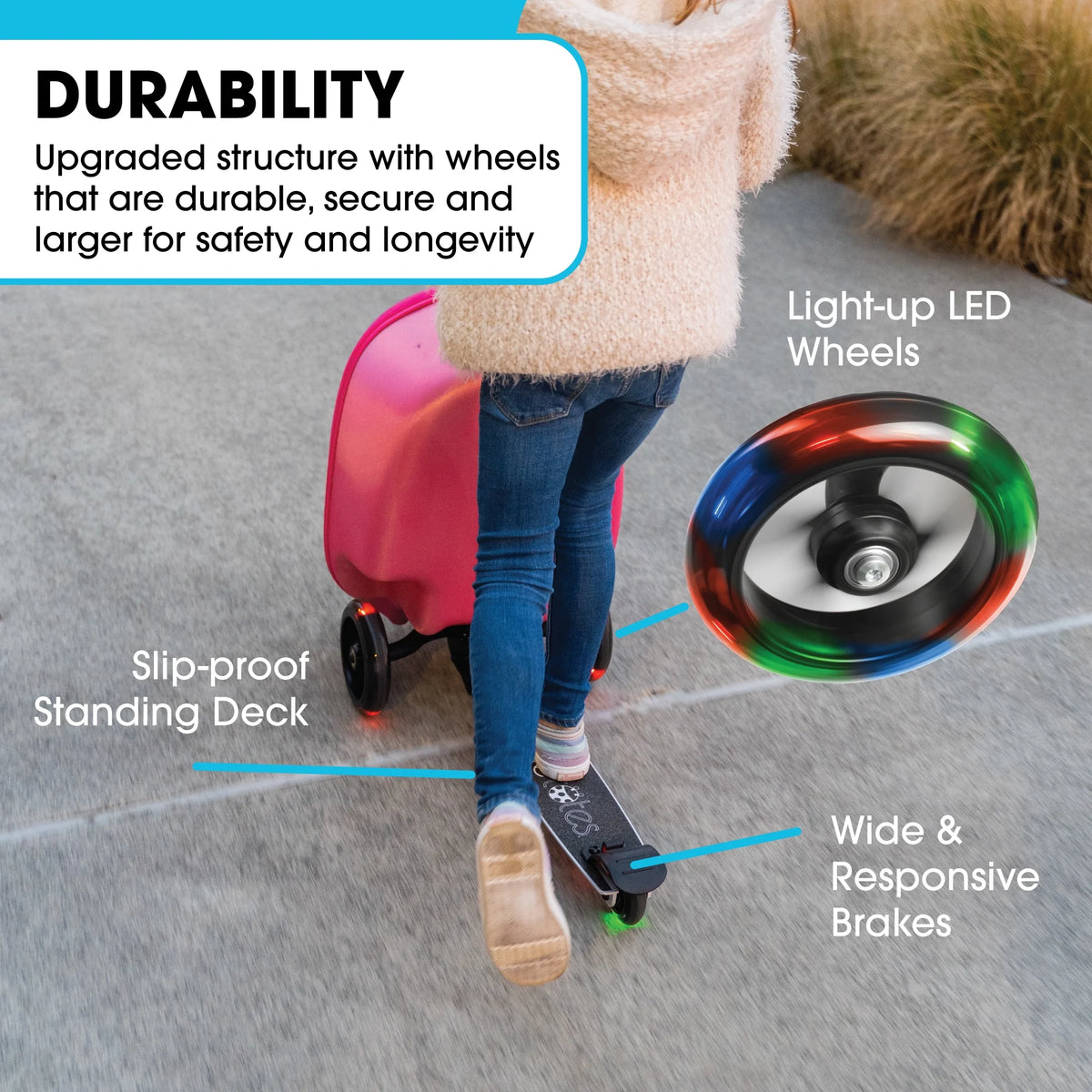Kiddietotes Kid's Hard Shell Scooter Ride On Suitcase, Pink