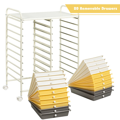 Costway 20 Drawer Rolling Storage Cart Tools Scrapbook Paper Office School Organizer Yellow