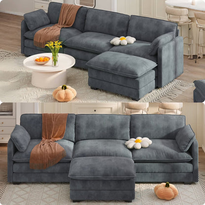 Lofka 110 Modular Sectional Sofa Bed with Double Layer Cushions and Movable Ottoman, Modern Comfy Cloud Couch for Living Room, DIY Combination, Green