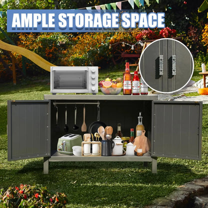 Domi Outdoor Kitchen Series 5-Piece Modular Outdoor Kitchen, Aluminum Storage Islands Sink Table, Corner Bar Cabinet Grill Storage Cabinet with Protective Cover, Outdoor Kitchen for Deck, Patio, Backy