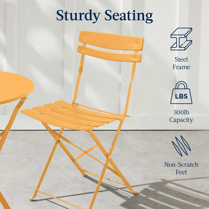 Best Choice Products 3-Piece Small Bistro Set, Folding Patio Furniture Set of 2 Chairs and Table - Black