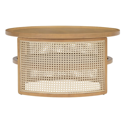 Harper & Bright Designs Rattan Round Coffee Table with Storage Shelf, Round Cane Wood Center Table for Living Room, 37'' Brown