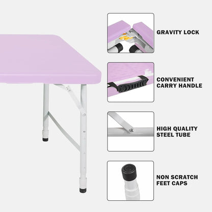 Folding Table with Carry Handle, Portable Fold-in-Half Plastic Table, Rectangle Foldable Table for Indoor