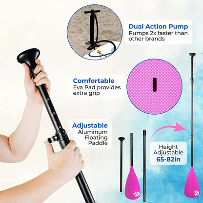 Crew Axel Inflatable Paddle Board 10336 Extra Wide & Lightweight (18lb) Paddle Board  Premium SUP Set Includes 2 Bags, Floating Paddle, Camera Mount, 3 Fins, Dual Pump Kit
