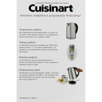 Cuisinart PerfectTemp Cordless Electric Kettle Brushed Stainless Steel (CPK-17) with 1 YR CPS Enhanced Protection Pack