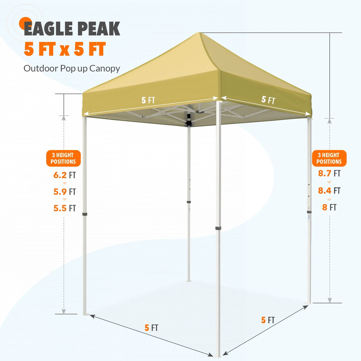 EAGLE PEAK 5x5 Pop Up Canopy Tent Instant Outdoor Canopy Easy Set-up Straight Leg Folding Shelter（Blue）