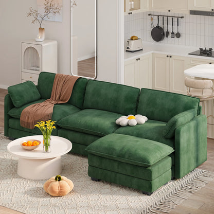 Lofka 110 Modular Sectional Sofa Bed with Double Layer Cushions and Movable Ottoman, Modern Comfy Cloud Couch for Living Room, DIY Combination, Green