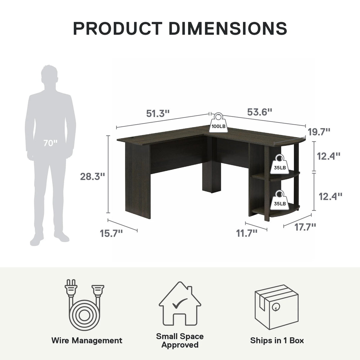 Ameriwood Home L Shaped Desk with Side Storage, Black Oak
