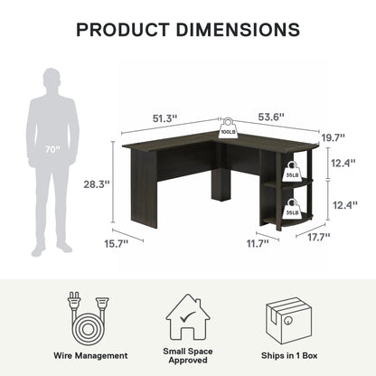 Ameriwood Home L Shaped Desk with Side Storage, Black Oak