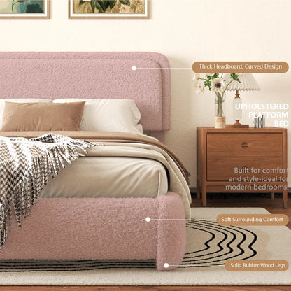 VIPLOV King Size Boucle Bed Frame, Cloud Upholstered Platform Bed with Height Adjustable Headboard & Soft Rounded Corners, No Noise Free, Easy Assembly,Beige