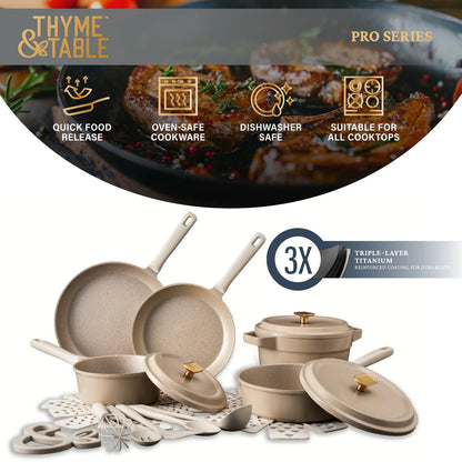 Thyme & Table 18-Piece Non-stick Diecast Cookware & Silicone Utensil Set, Pots and Pans Set - Atlantic Blue