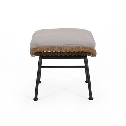 Gloria Outdoor Modern Boho Wicker Ottoman with Cushions (Set of 2)
