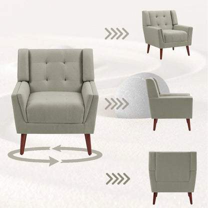 DREAMSIDEA Accent Chair Set of 2 Living Room Chair Linen Upholstered Comfortable Armchair Modern Chairs for Living Room Bedroom Indoor Furniture, Beige