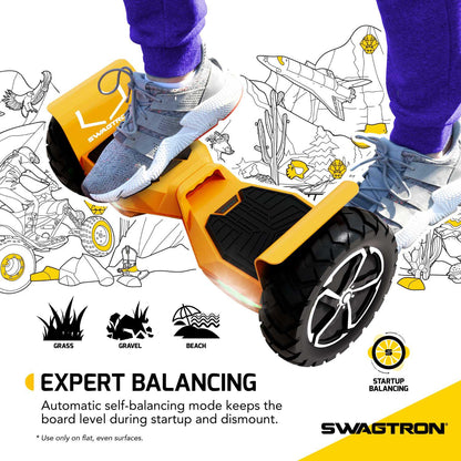Swagtron Off-Road T6 Hoverboard. 420 lb Weight Limit. Black. Bluetooth Speaker. 10 Inch Wheel 12 Mph UL-Compliant