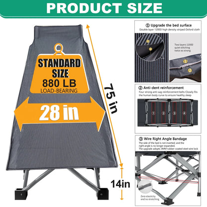 Slsy Folding Camping Cot for Adults, Folding Cot Bed for Sleeping with 2 Sided Mattress & Carry Bag, Tent Cot, Supports 880 lbs