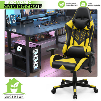 Magshion Ergonomic Gaming Chair, Comfortable Gaming Chair, Computer Chair Leather Desk Chair Adjustable Swivel Gaming Office Chair, Blue