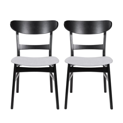 GDFSTUDIO Mid Century Modern Fabric Upholstered Rubberwood Dining Chairs, Set of 2, Dark Gray and Walnut
