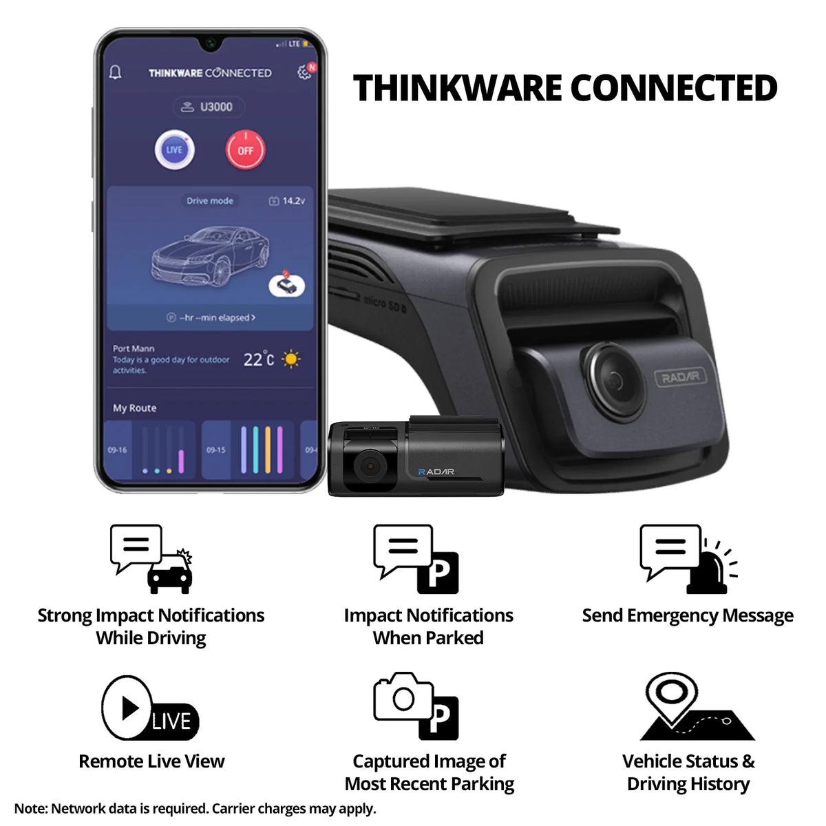 THINKWARE U3000 4K UHD Dual-Channel Dash Cam with Sony STARVIS 2.0, 64GB and OBD