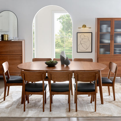 Better Homes & Gardens Greyson Mid-Century Dining Chairs, Black Faux Leather, Acorn Finish, Set of 2
