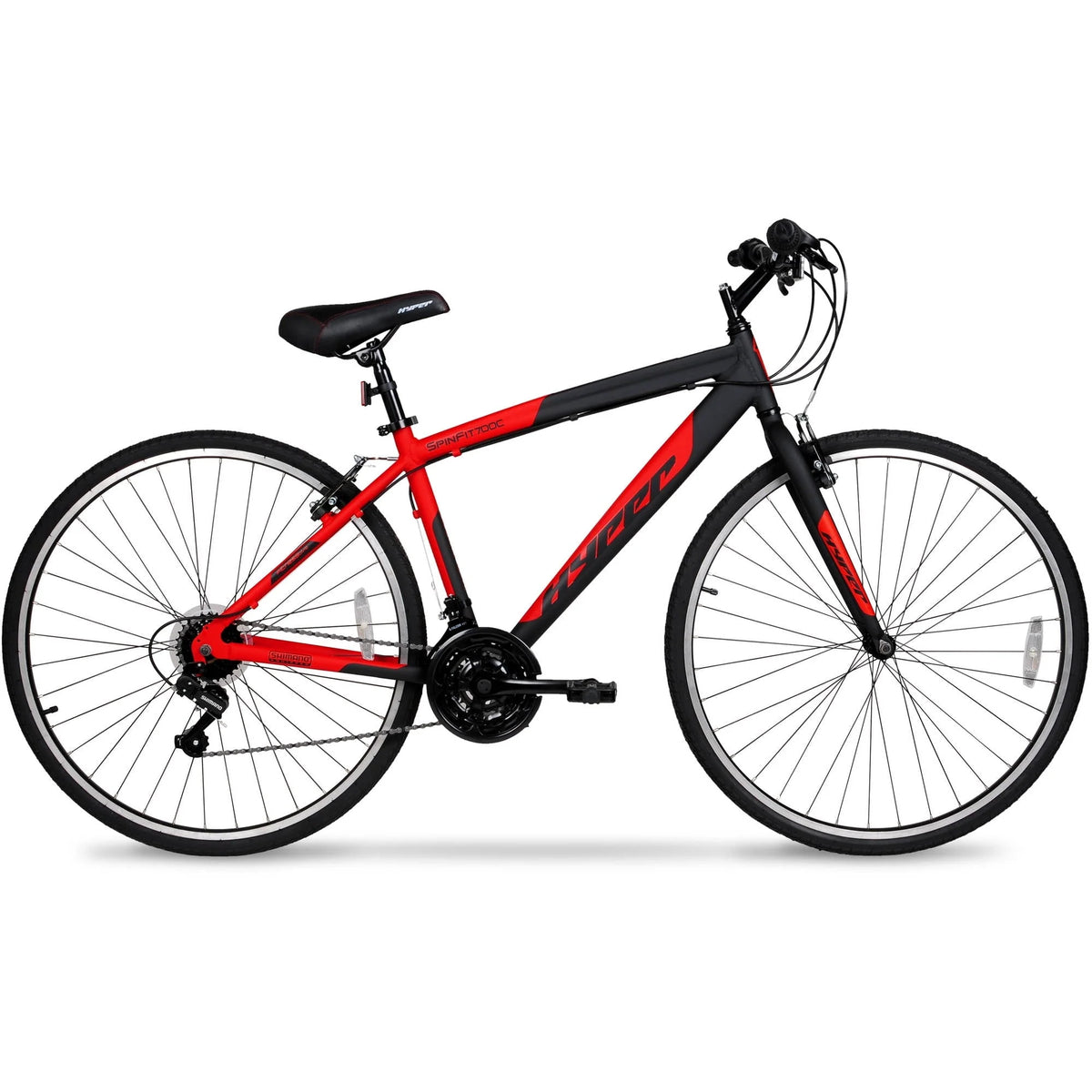 Bicycle 700c Men's Spin fit Hybrid Bike, Black and Red
