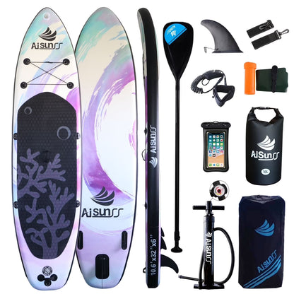 AISUNSS Inflatable Stand Up Paddle Board, 11ft Fishing Paddle Board with SUP Accessories