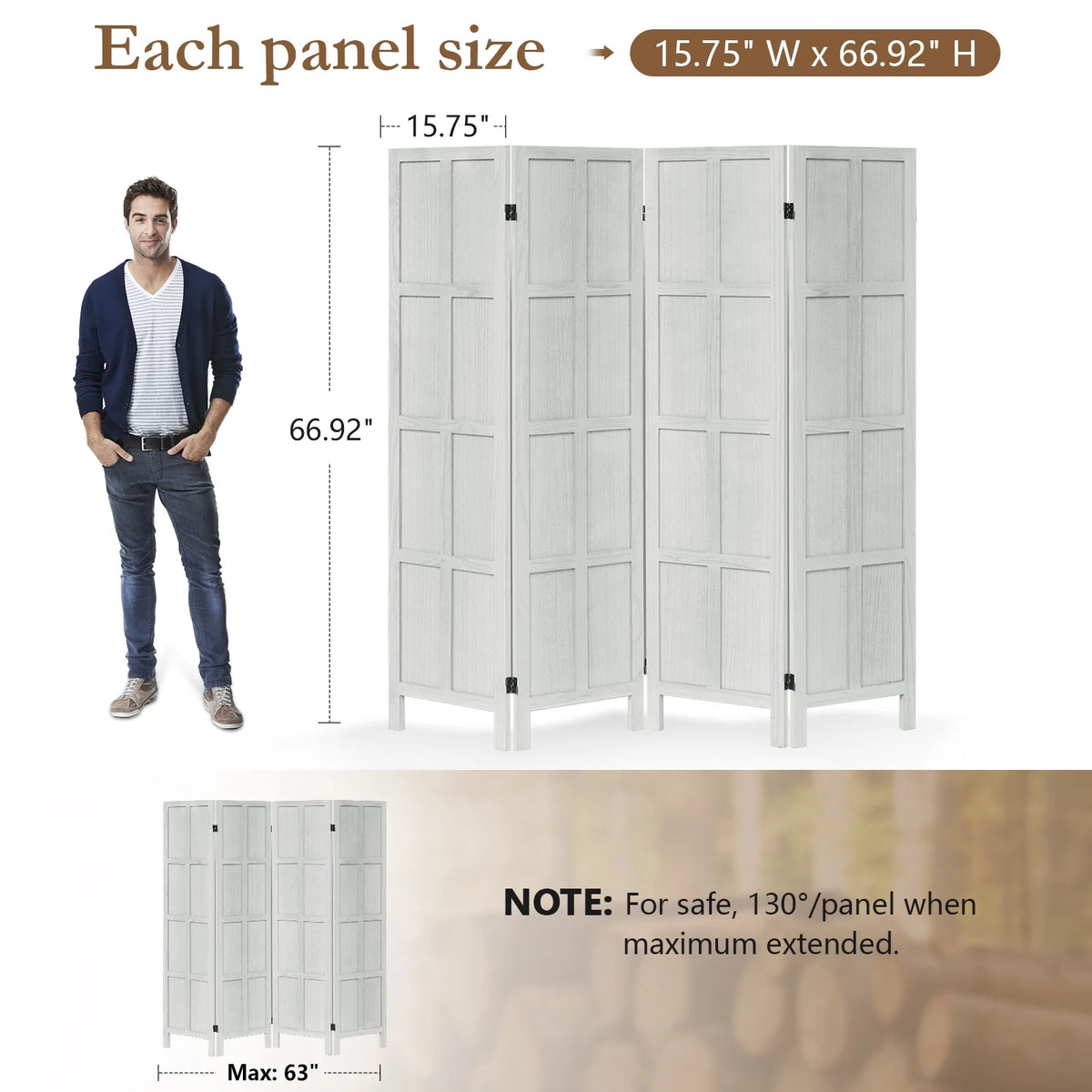 Aletheiawu 4 Panel Room Divider Wall and Folding Privacy Screens No Installation Required White