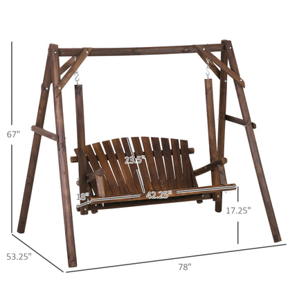 Outsunny Wooden Swing Bench, Garden Swing Chair, Brown