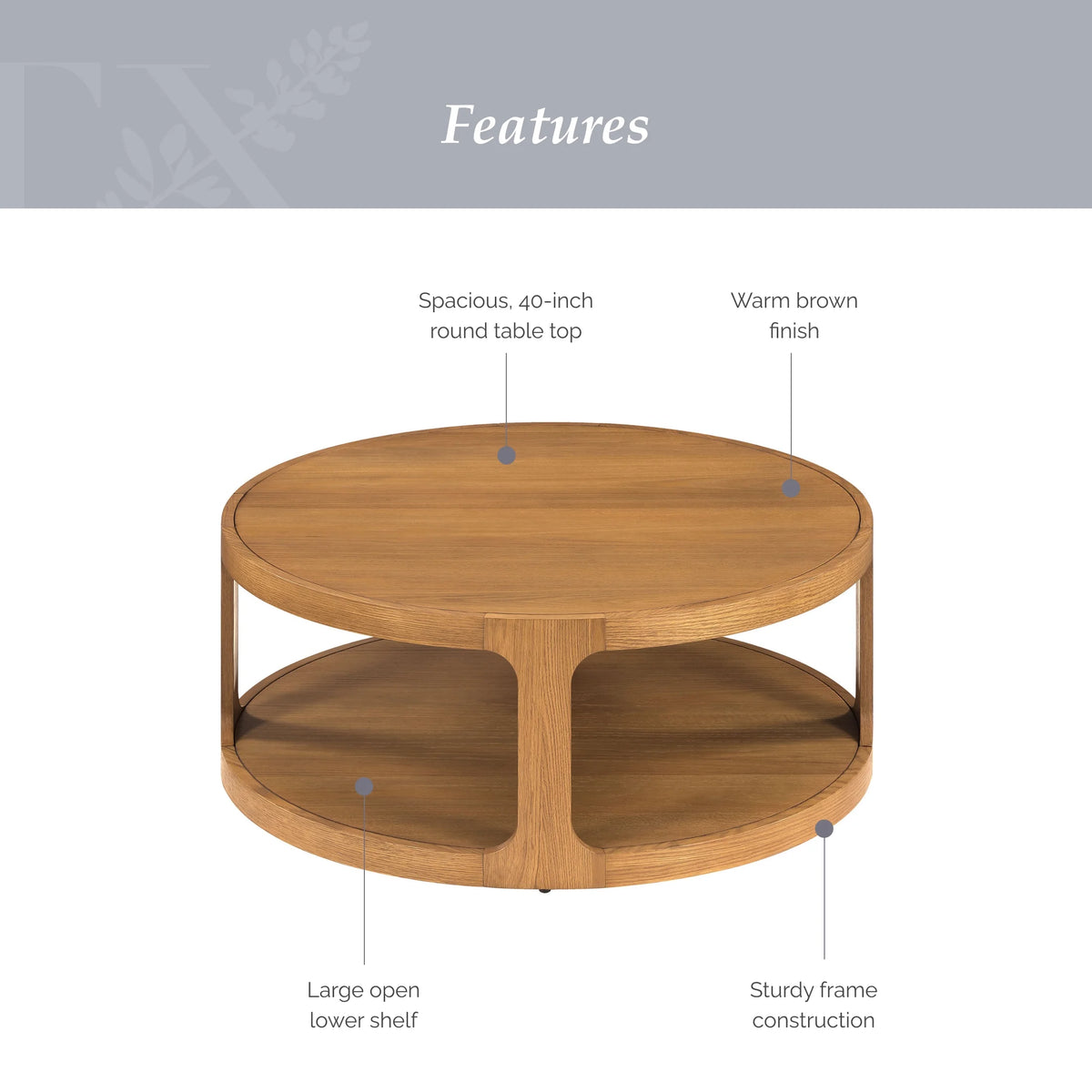 My Texas House Haven Round Coffee Table with Warm Brown Finish