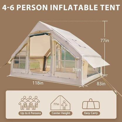 NAIZEA Inflatable Tent Air Glamping Tents 6Person Cabin Tent&Mesh&Chimney Window