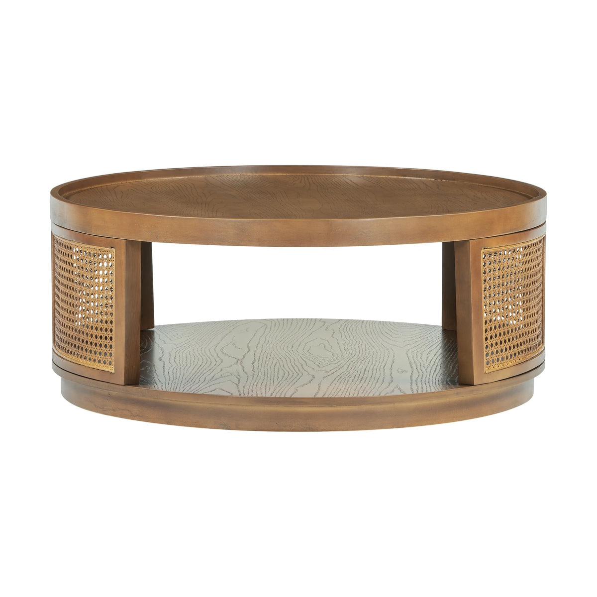 Harper & Bright Designs Rattan Round Coffee Table with Storage Shelf, Round Cane Wood Center Table for Living Room, 37'' Brown
