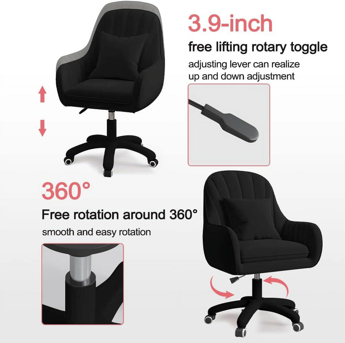 Home Office Chair Computer Chair with Mid-Back Upholstered Modern Tufted Computer Task Chair Swivel Height Adjustable Velvet Accent Chair. White