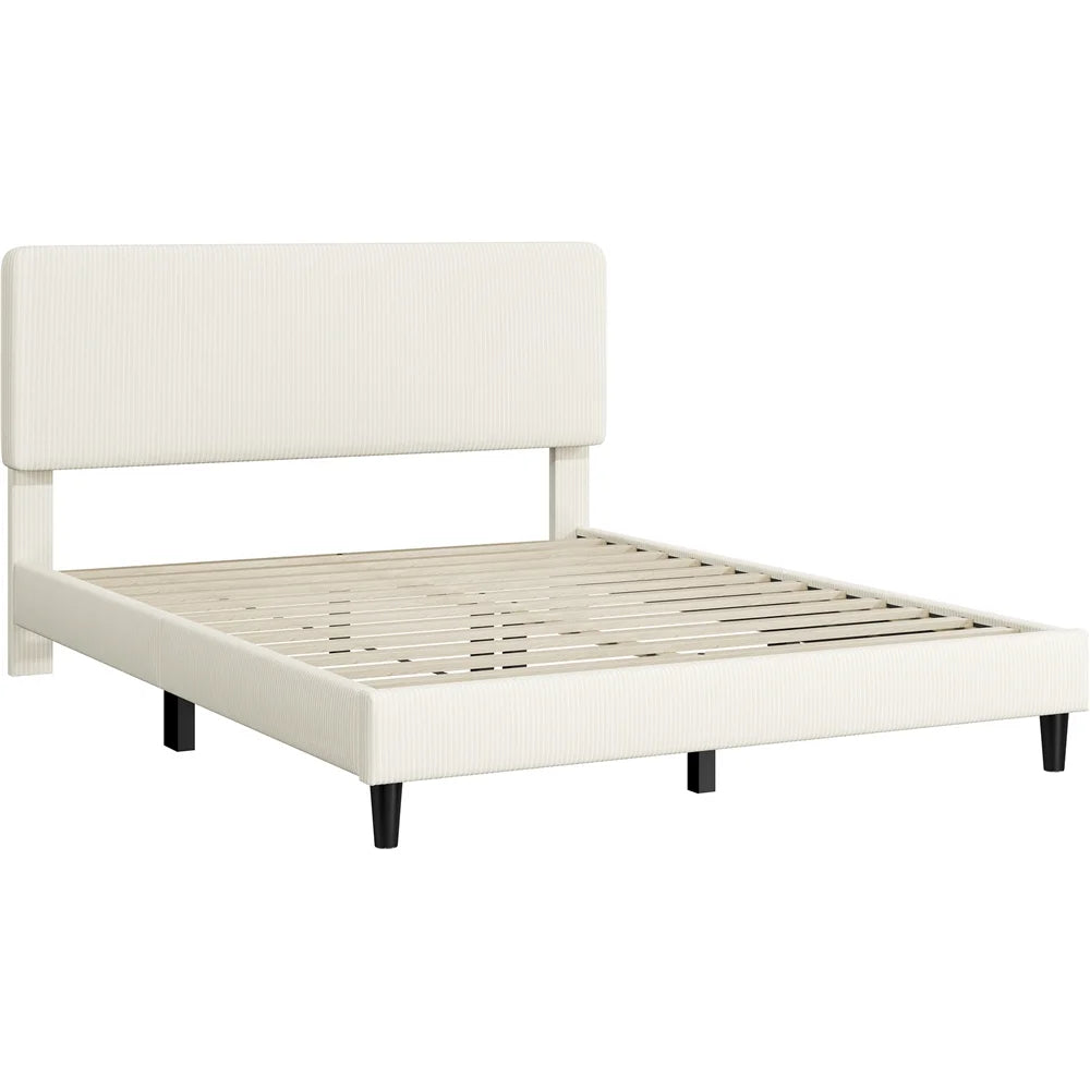 Yaheetech Upholstered Platform Bed with Adjustable Headboard, Queen, Beige