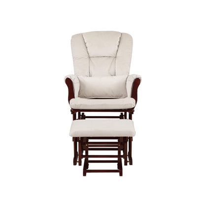 AFG Alice Glider and Ottoman with Pillow. Espresso Finish with Beige Cushions