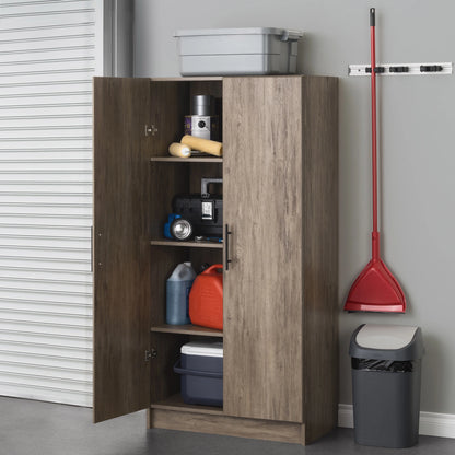 Prepac Adjustable Shelves Cabinet - Functional Tall Garage Table, 16"D x 32"W x 65"H Freestanding Garage Cabinet with 2-Doors, Light Gray - GES-3264