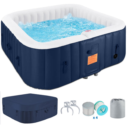 73 inch 4-6 Person Inflatable Hot Tub Spa with Control Panel, Outdoor Portable Hottub with 130 Jets, Insulated Tub Cover and Floor Protector, Temperature up to 104F, Gray