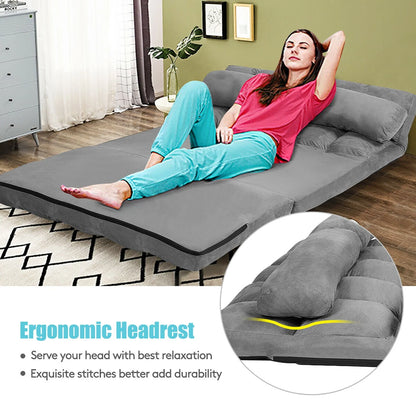 Costway Foldable Floor Sofa Bed 6-Position Adjustable Lounge Couch with 2 Pillows Grey
