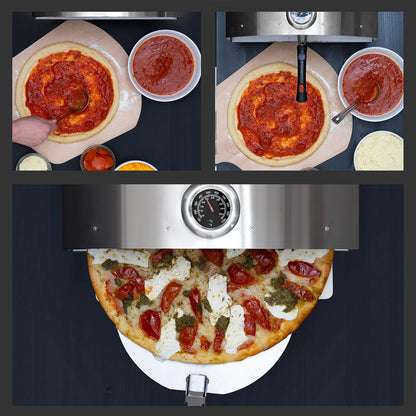 Deco Chef Outdoor Pizza Oven with 2-in-1 Pizza and Grill Oven Functionality, 13" Pizza Stone, Portable 3-Layer Stainless Steel Construction, Pizza Peel, Dough Scraper, Scoop, Slotted Grill (Black)