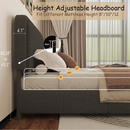VIPLOV King Size Boucle Bed Frame, Cloud Upholstered Platform Bed with Height Adjustable Headboard & Soft Rounded Corners, No Noise Free, Easy Assembly,Beige