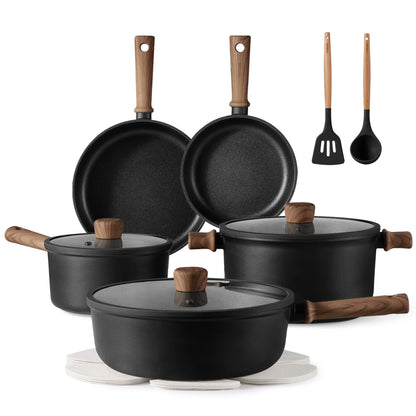 Carote 13-Pcs Nonstick Cookware Sets, Pots and Pans with Stay-Cool Handles, Induction Compatible Kitchen Set,(Black)