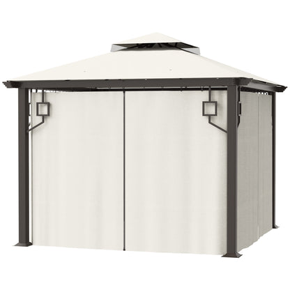 Outsunny 10' x 10' Patio Gazebo Outdoor Canopy Shelter with Aluminum Frame, Double Tier Roof, Netting and Curtains for Garden, Lawn, Cream White