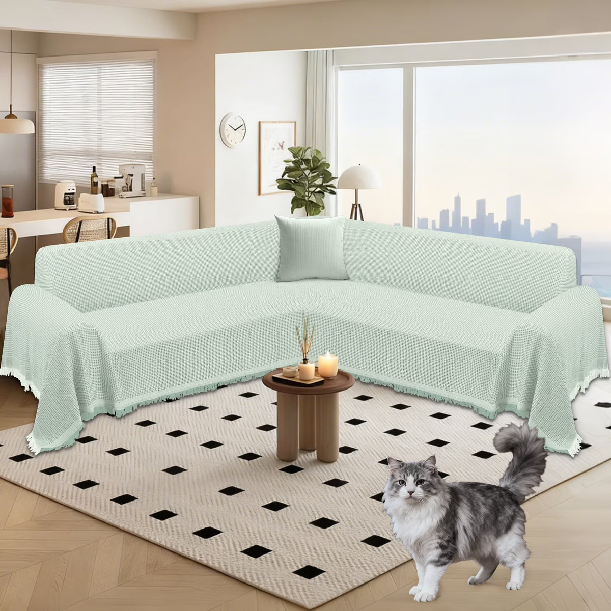 HDCAXKJ Washable L Shape Sofa Covers Reversible Sectional Couch Covers Corner Sofa Slipcovers Blankets Sofa Cover for Living Room Home Decor,91"x252",Gray