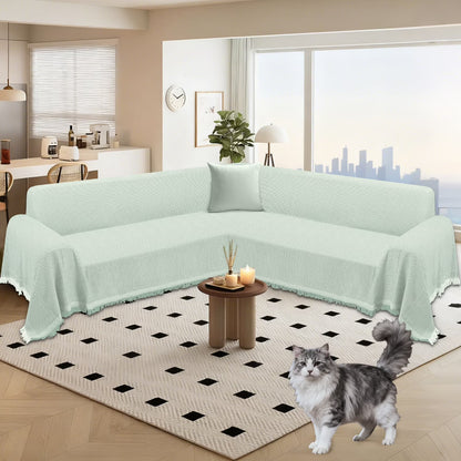 HDCAXKJ Washable L Shape Sofa Covers Reversible Sectional Couch Covers Corner Sofa Slipcovers Blankets Sofa Cover for Living Room Home Decor,91"x252",Gray