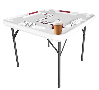 Bene Casa Foldable Domino Table with Built-In Drink Holders, 38 x 38, White