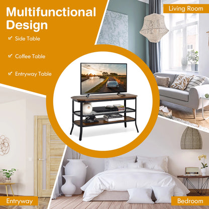 Costway 3-tier TV Stand Console Table Media Entertainment Center w/Mesh Storage Shelf