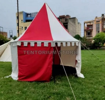 WEEKEND SALE Medieval Round Pavilion Red & White 4m Tent Functional water Resistant Camping Tent