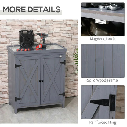 Spaco Garden Storage Cabinet, Outdoor Tool Shed with Galvanized Top and Two Shelves, Yard Tools or Pool Accessories, Gray