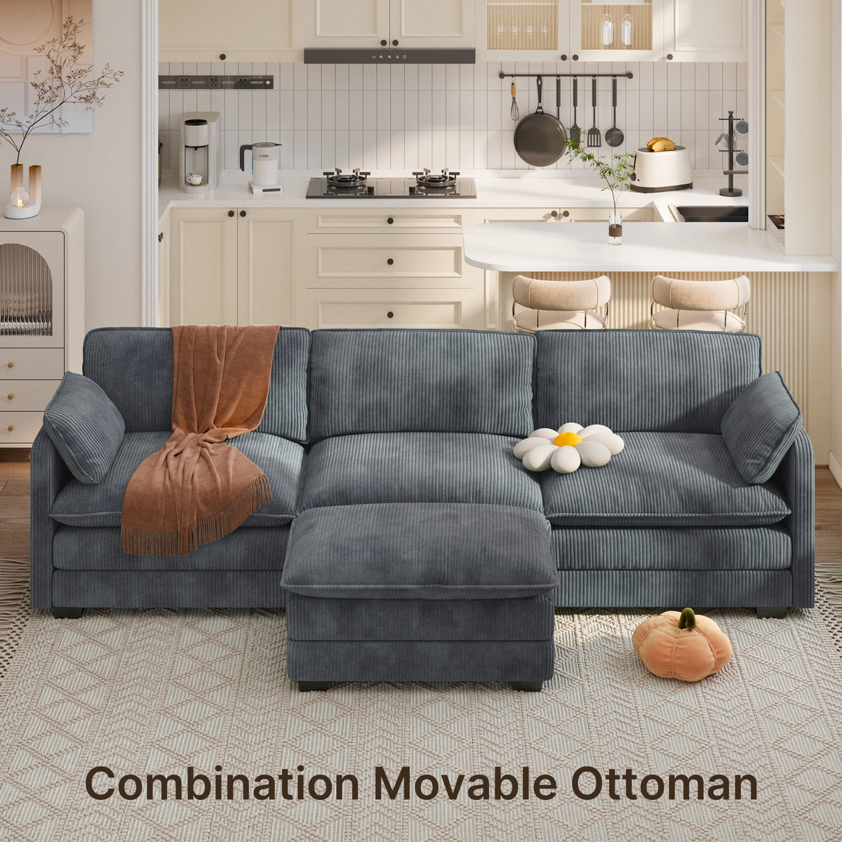 Lofka 110 Modular Sectional Sofa Bed with Double Layer Cushions and Movable Ottoman, Modern Comfy Cloud Couch for Living Room, DIY Combination, Green