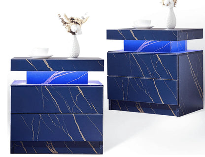 LED Nightstand Set of 2, Modern Bedside Table with 2 Drawers Storage Space, Adjustable Colors LED Light, Black