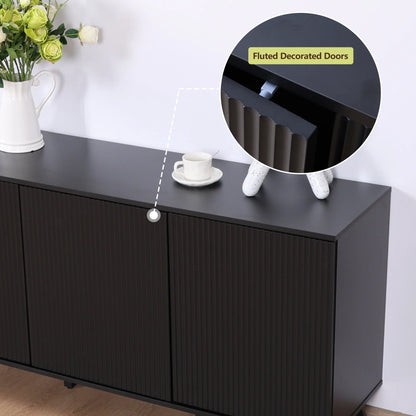 Wirrytor Sideboard Storage Cabinet with Doors and Shelves, Buffet Cabinet with Storage, Credenza Storage Cabinet for Kitchen, Wooden Fluted Cabinet, Under TV Cabinet with Storage - Black