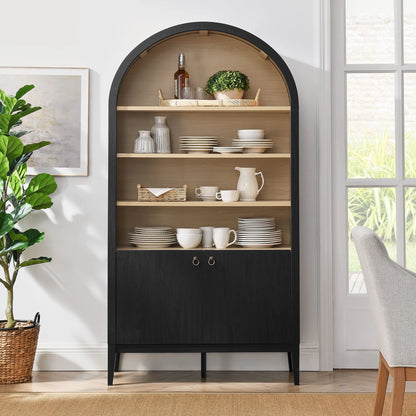 Modway Nolan 74" Tall Arched Storage Display Cabinet Bookshelf in Black